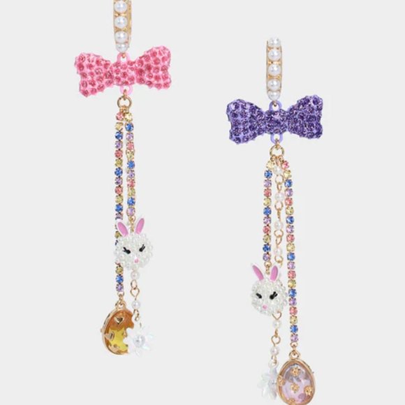 *SOLD on other platform* Betsey Johnson Easter SOMEBUNNYS BABY BOW EGG EARRINGS - Picture 9 of 9